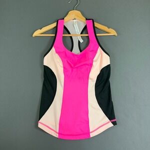 Lululemon Womens Cardio Kick Tank Top Pink Beige Black Colorblock Athletic 4